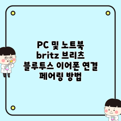 PC 및 노트북 britz 브리츠 블루투스 이어폰 연결 페어링 방법