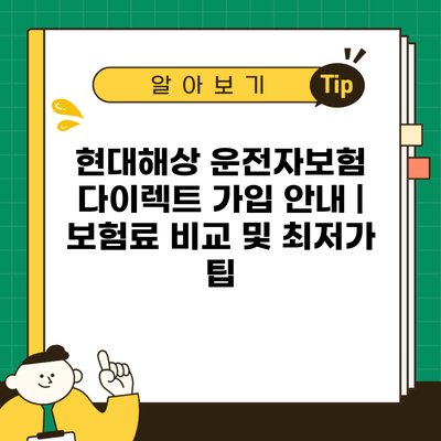 현대해상 운전자보험 다이렉트 가입 안내 | 보험료 비교 및 최저가 팁