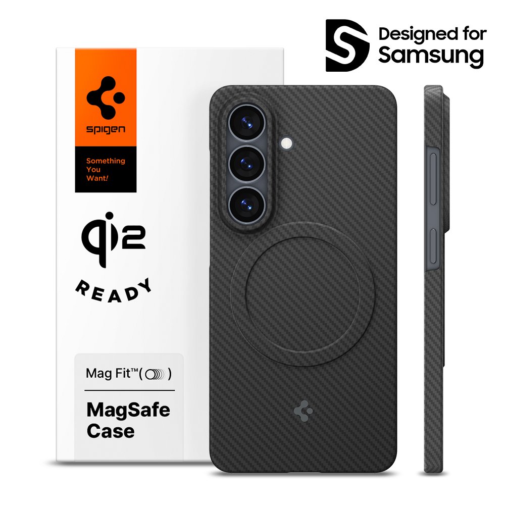 Qi2 인증 갤럭시 맥세이프 케이스 초슬림 카본 에어스킨아라미드 맥핏 갤럭시S26, 아라미드, 블랙 상세 이미지 1