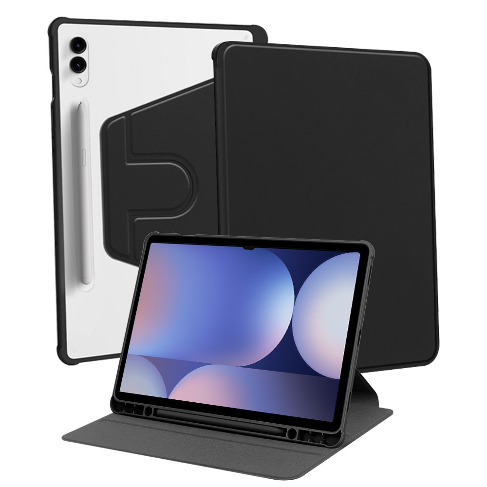 갤럭시탭 S9 FE 플러스 케이스 투명 S펜수납 북커버 회전 블랙, 탭 S9 FE+/S9+ 상세 이미지 1