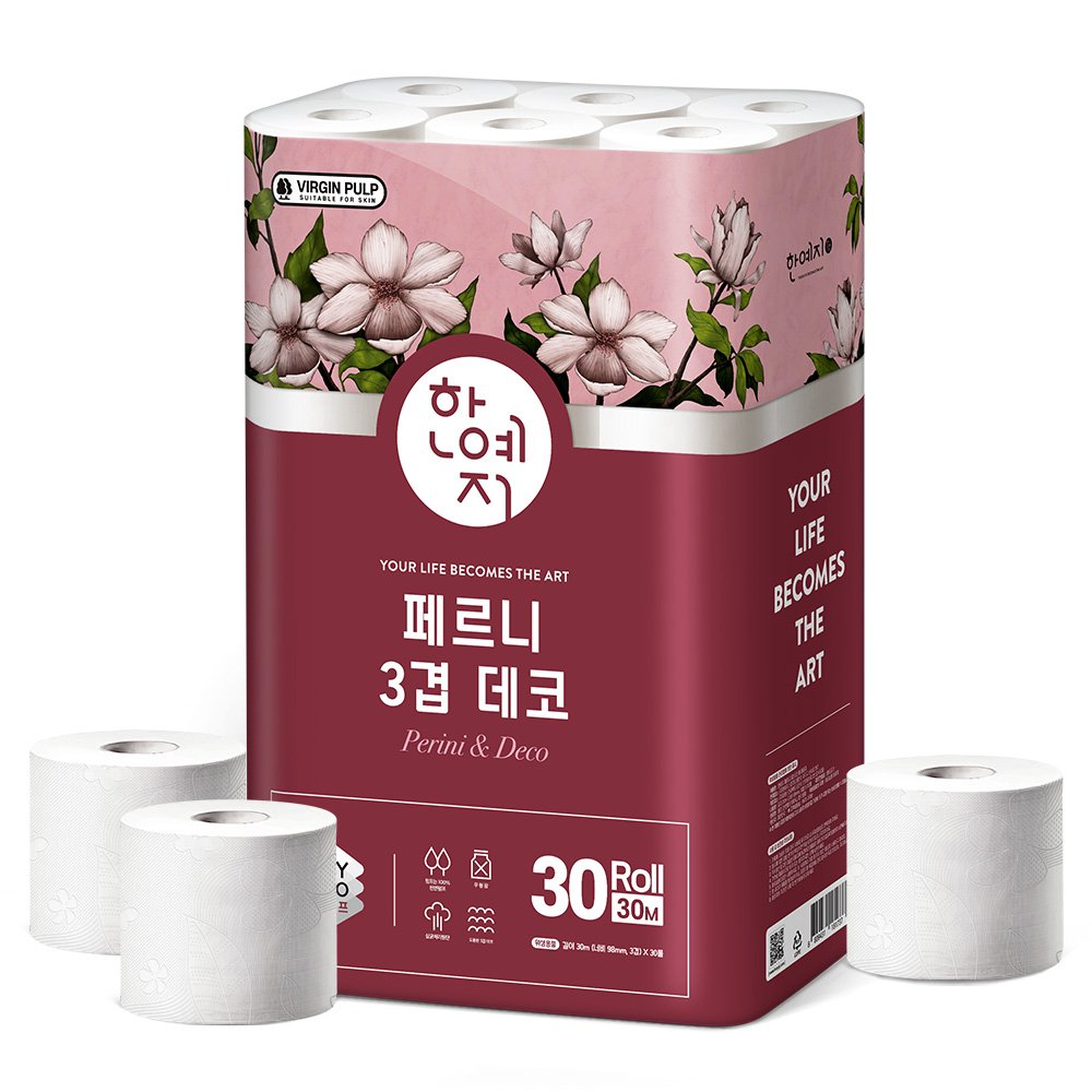 한예지 천연펄프 3겹 페르니데코 두루마리 휴지 화장지 30m, 30롤, 1팩 상세 이미지 1