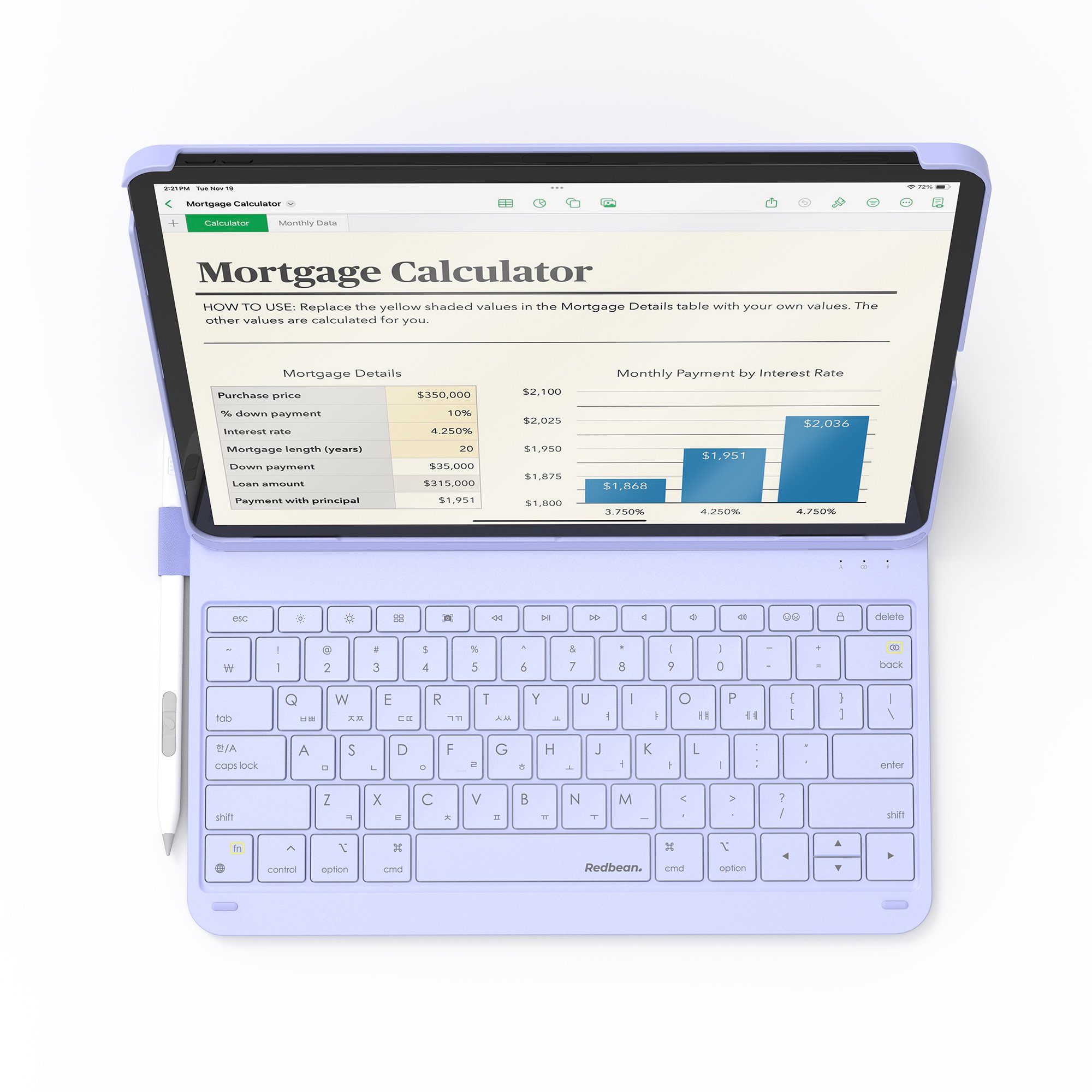 레드빈 아이패드 키보드케이스 커버 매직키보드 그레이, 아이패드 프로 32.7cm(12.9인치) M1 5세대 상세 이미지 2