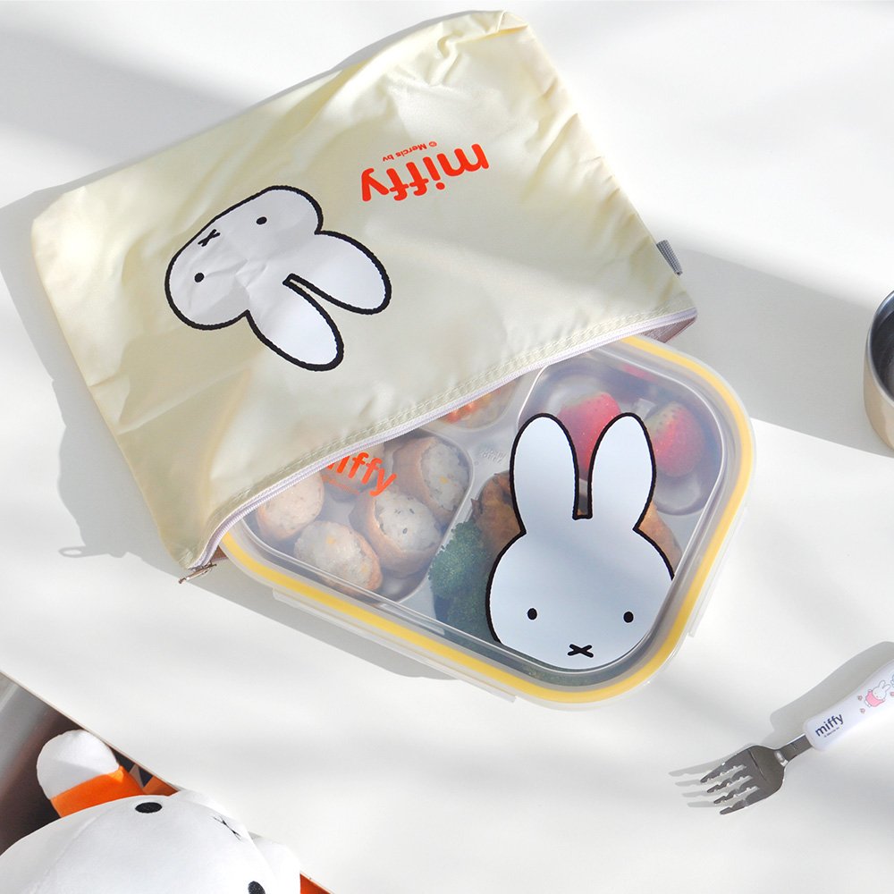 키친유 아기 어린이집 화이트미피 캐릭터 국산 스텐 식판 급식 4찬 도시락 뚜껑 가방 입학 상세 이미지 1