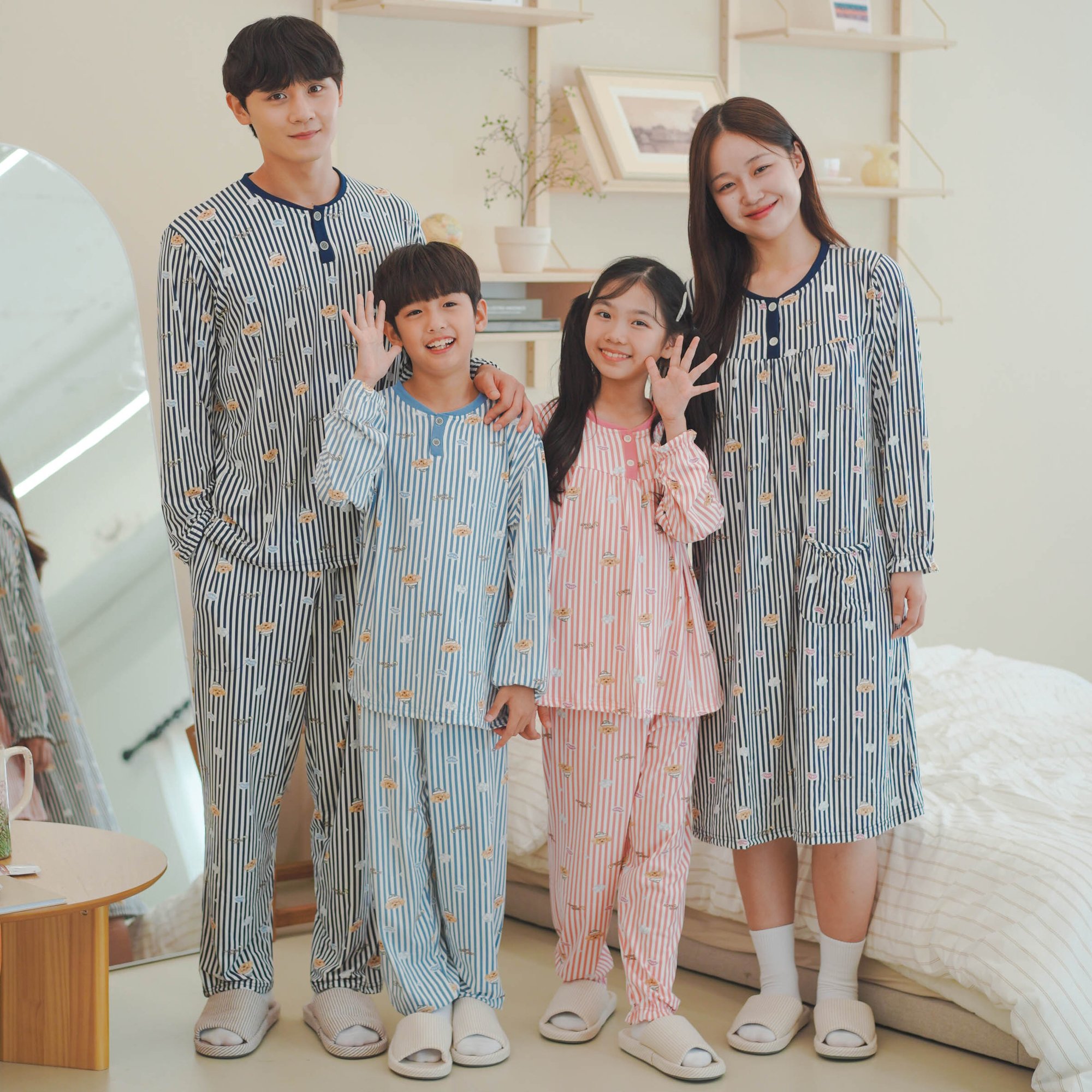 폭스클럽 잠옷 빅사이즈 피치기모 수면 가족 가을 겨울 원피스 파자마 홈웨어 상세 이미지 2